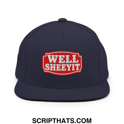 Well Sheeyit Embroidered Flat Bill Brim Snapback Hat Navy