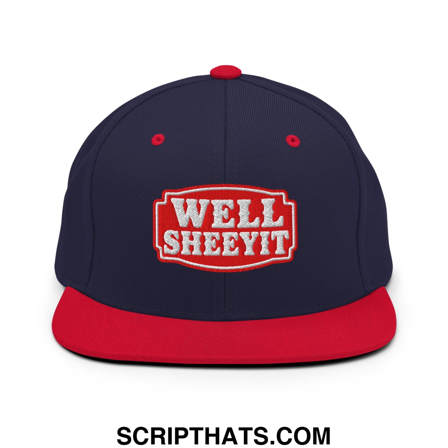 Well Sheeyit Embroidered Flat Bill Brim Snapback Hat Navy Red