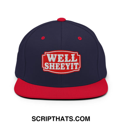 Well Sheeyit Embroidered Flat Bill Brim Snapback Hat Navy Red