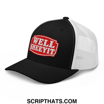 Well Sheeyit Embroidered Mesh Trucker Hat Black White