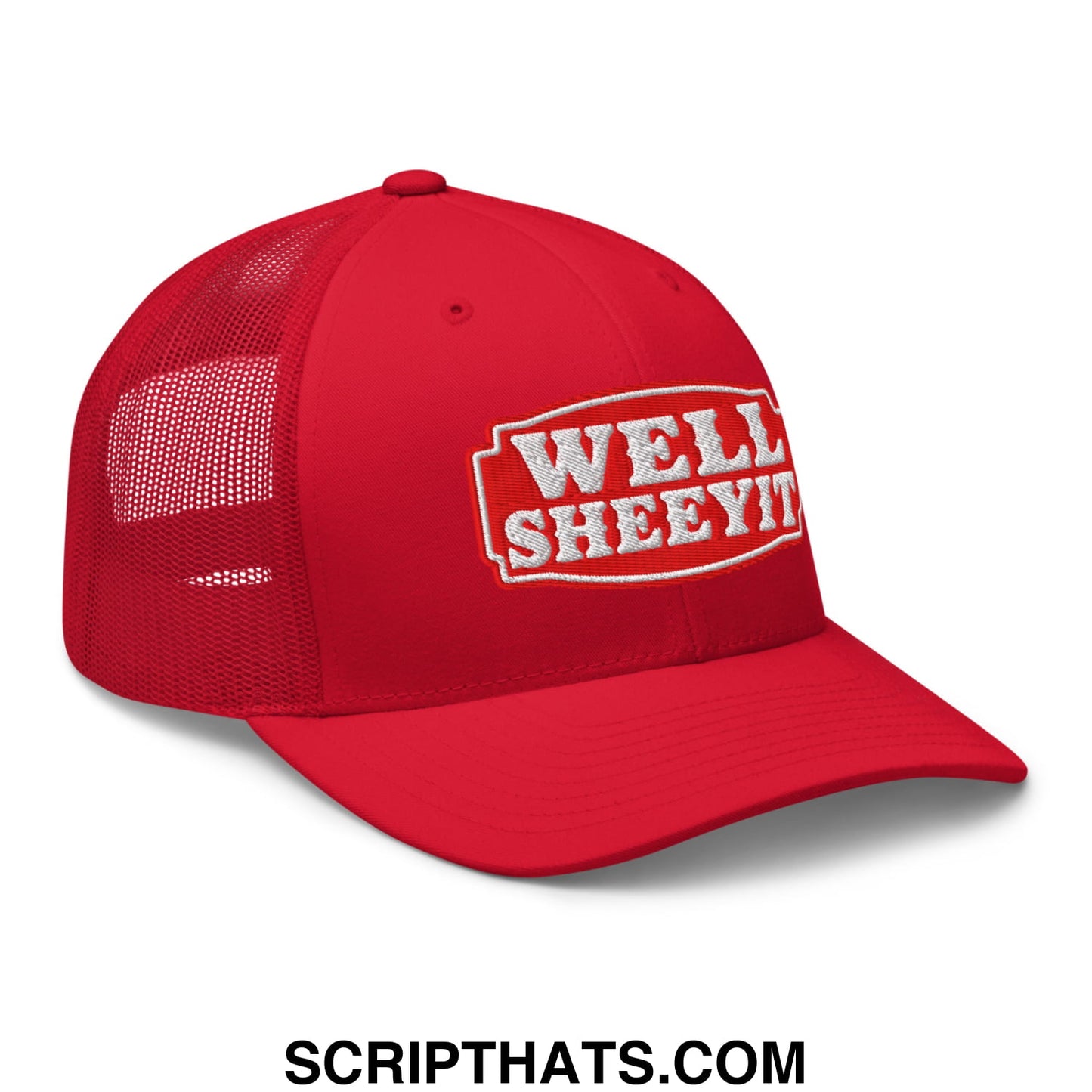 Well Sheeyit Embroidered Mesh Trucker Hat Red