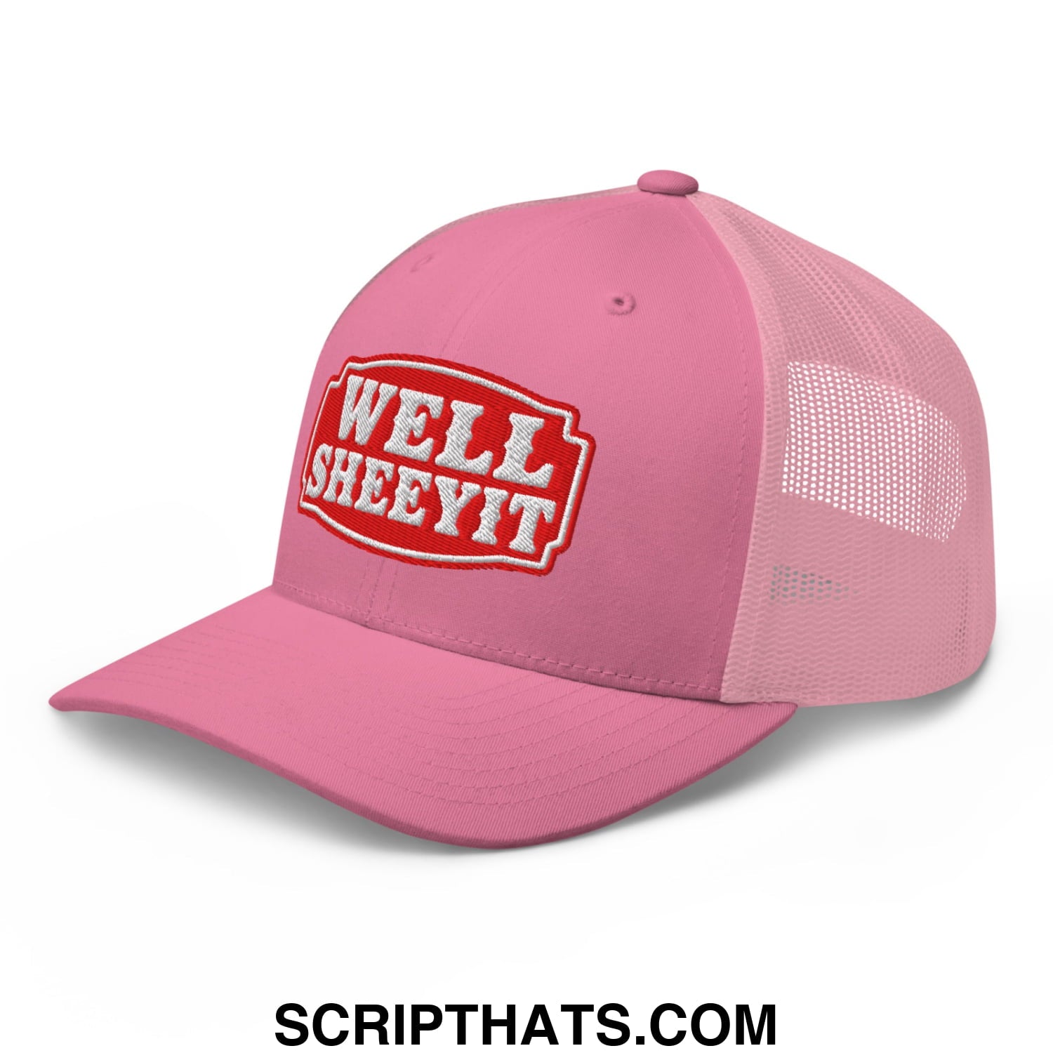 Well Sheeyit Embroidered Mesh Trucker Hat Pink