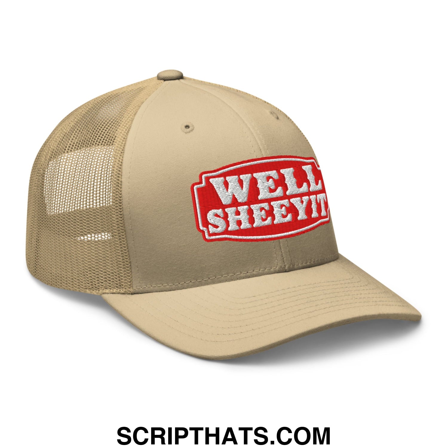 Well Sheeyit Embroidered Mesh Trucker Hat Khaki
