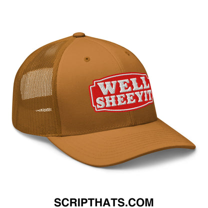 Well Sheeyit Embroidered Mesh Trucker Hat Caramel