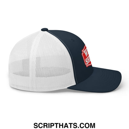 Well Sheeyit Embroidered Mesh Trucker Hat Navy White