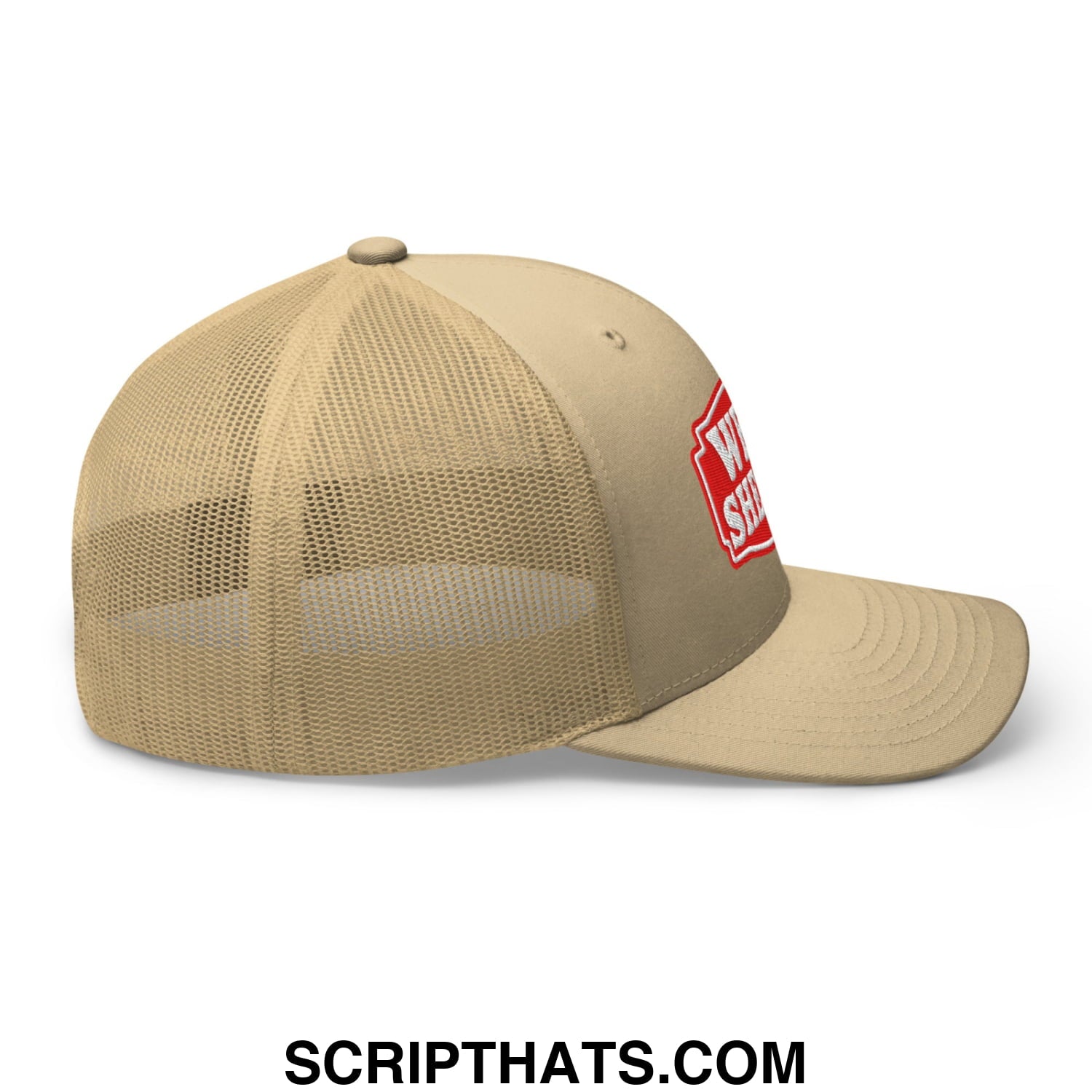 Well Sheeyit Embroidered Mesh Trucker Hat Khaki