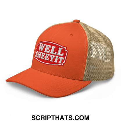 Well Sheeyit Embroidered Mesh Trucker Hat Rustic Orange Khaki