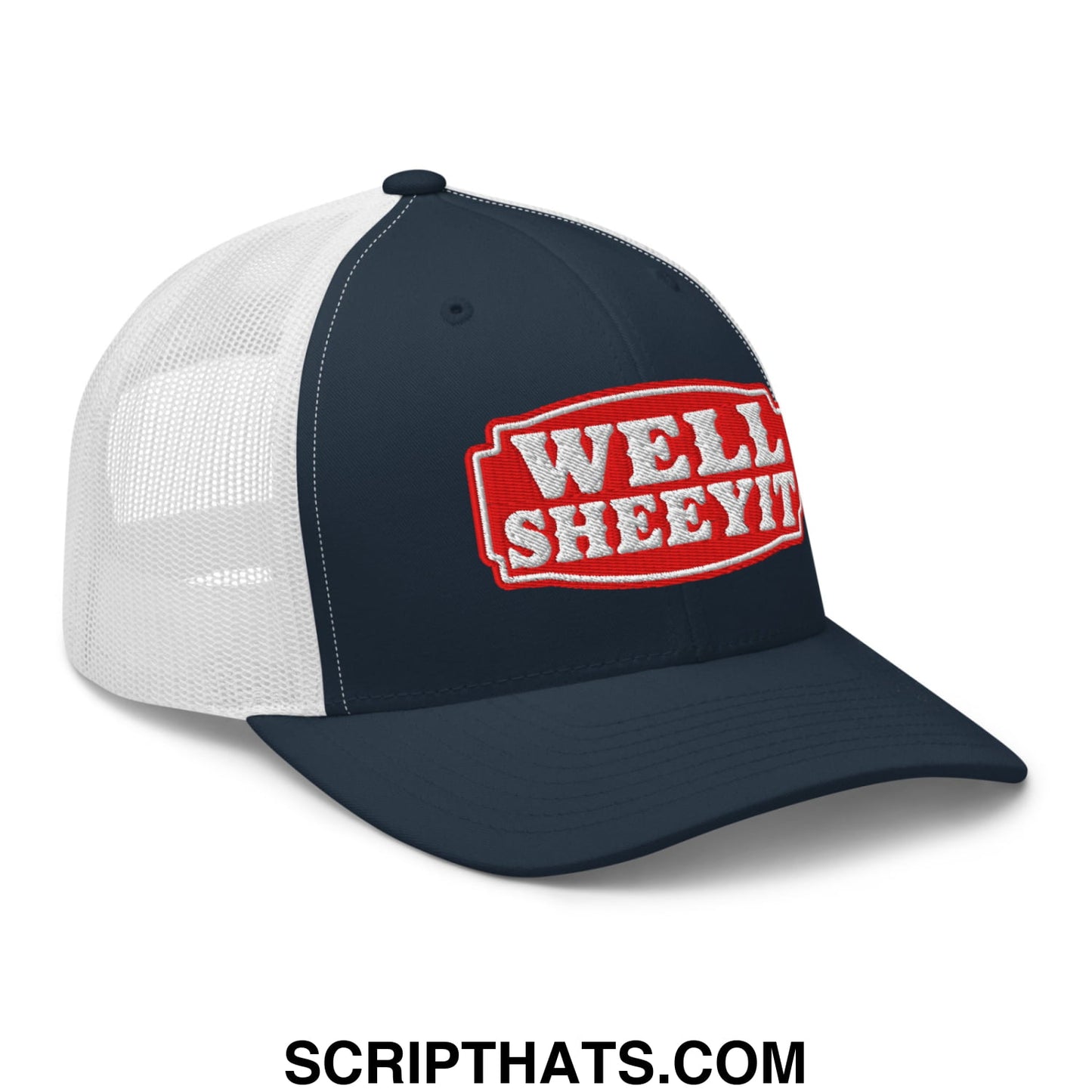 Well Sheeyit Embroidered Mesh Trucker Hat Navy White