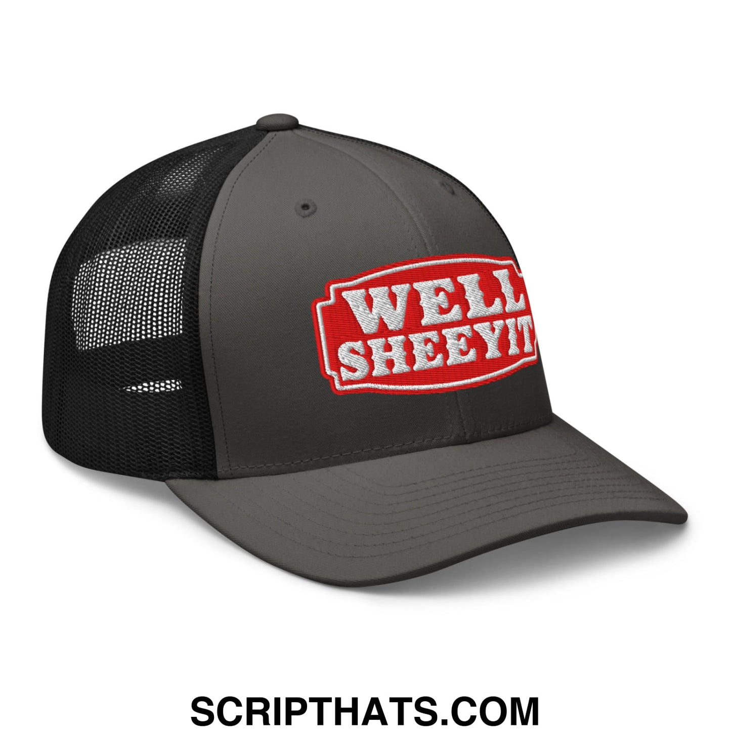 Well Sheeyit Embroidered Mesh Trucker Hat Charcoal Black