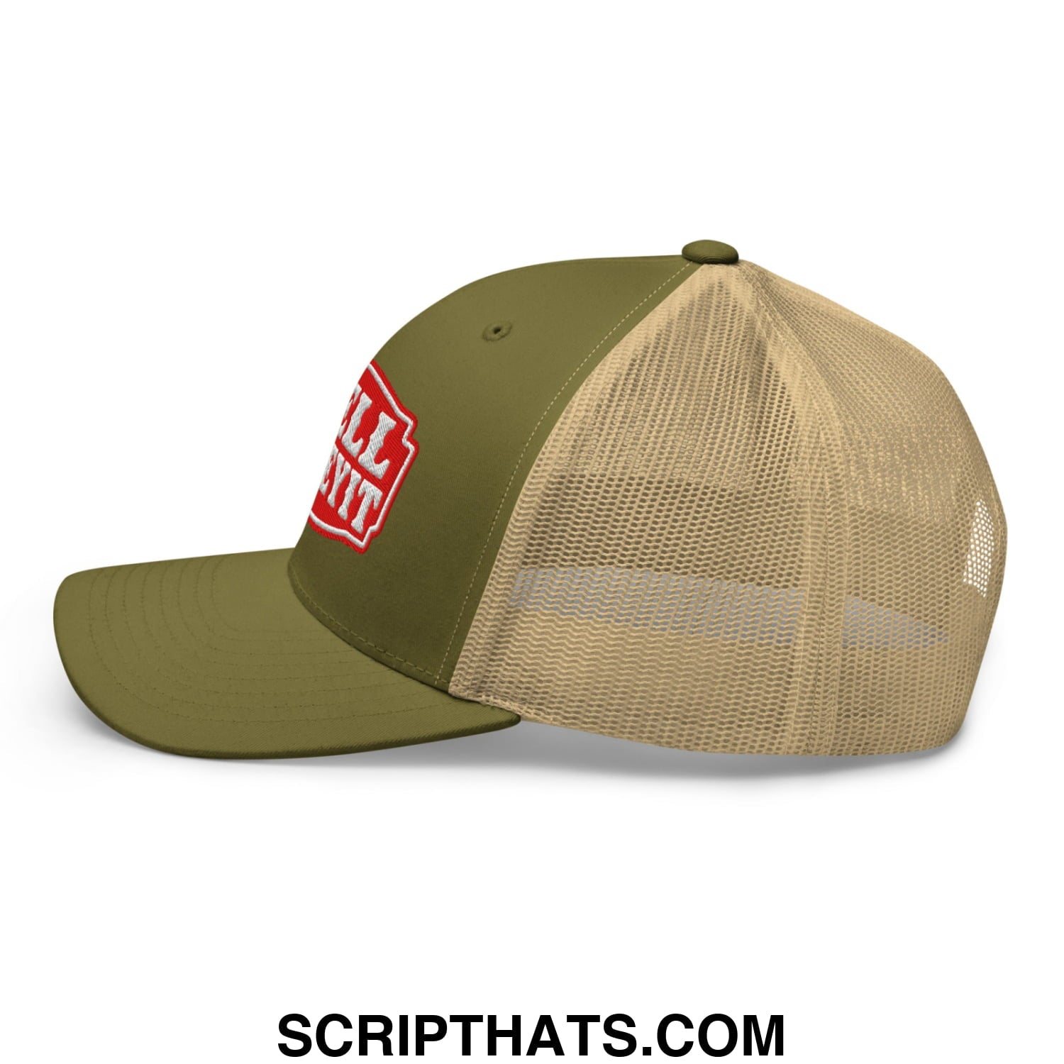 Well Sheeyit Embroidered Mesh Trucker Hat Moss Khaki