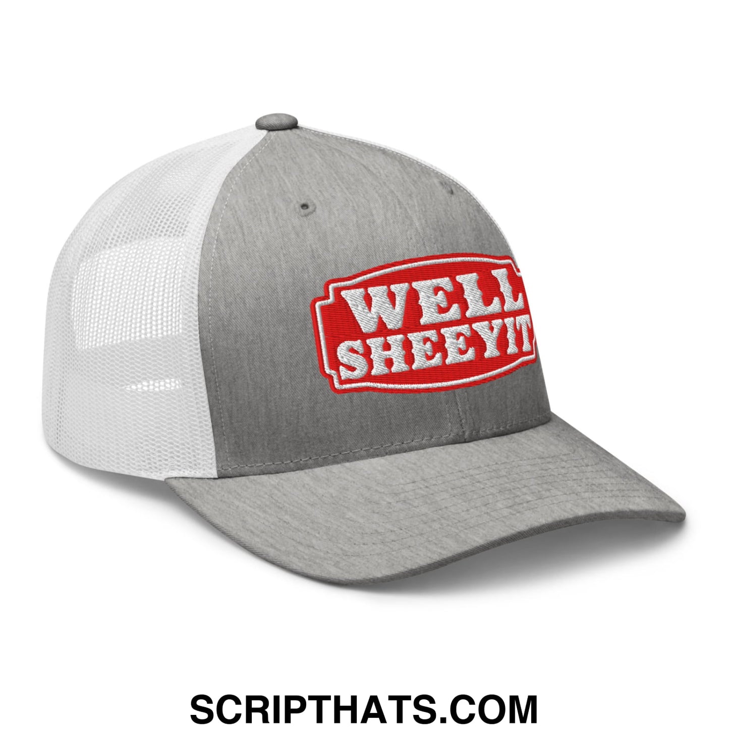 Well Sheeyit Embroidered Mesh Trucker Hat Heather Grey White