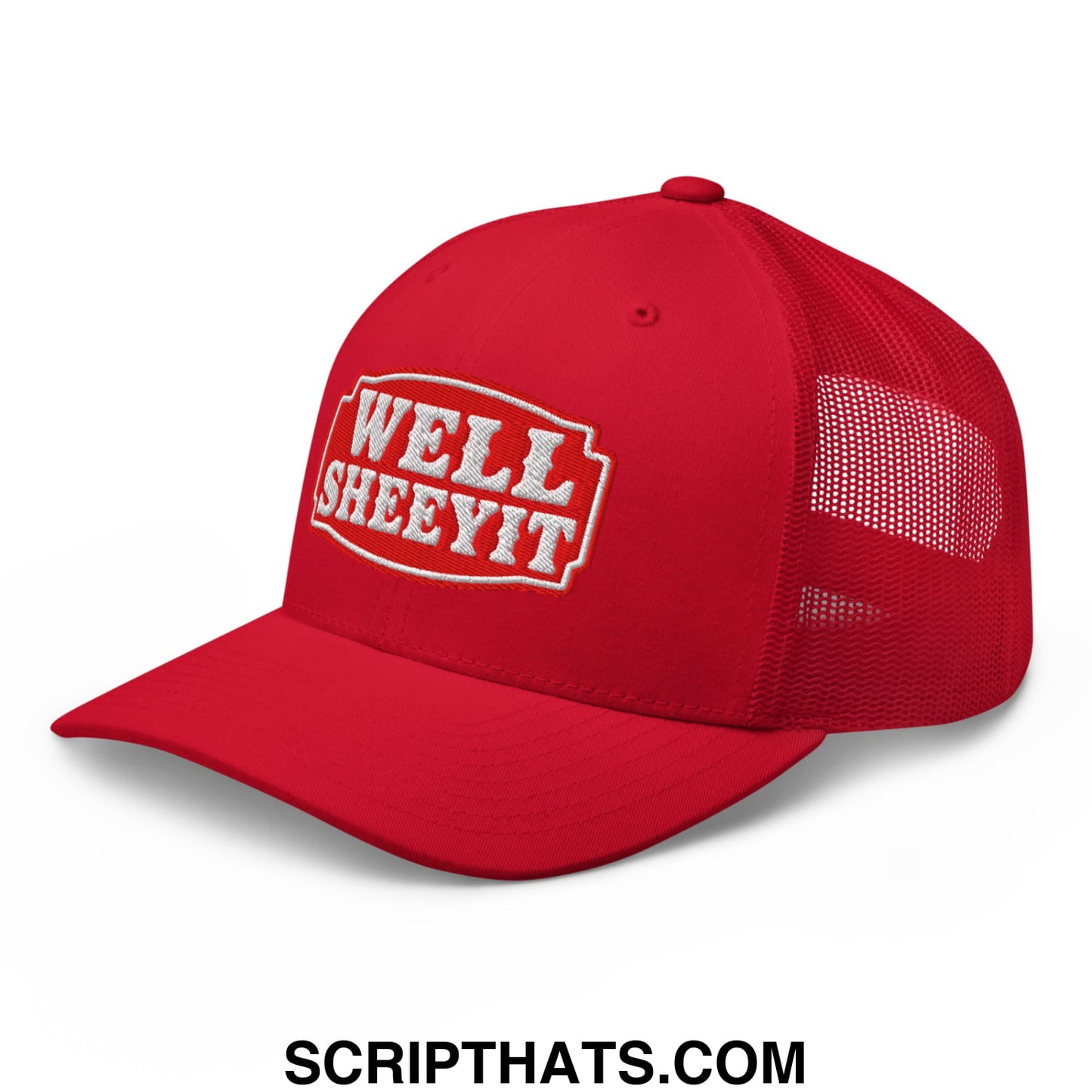 Well Sheeyit Embroidered Mesh Trucker Hat Red