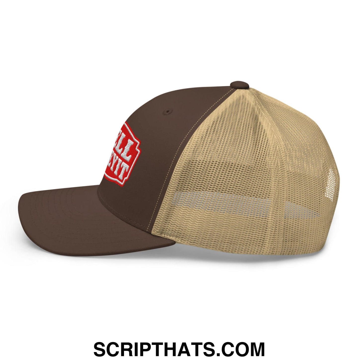 Well Sheeyit Embroidered Mesh Trucker Hat Brown Khaki