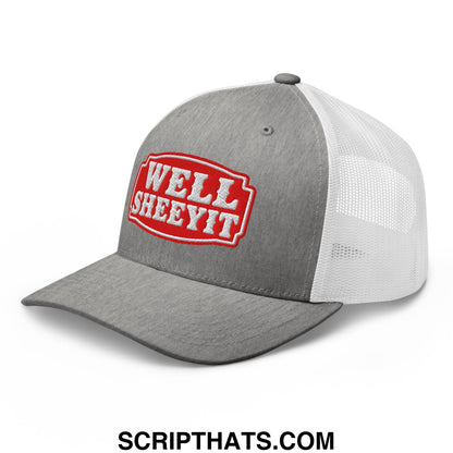 Well Sheeyit Embroidered Mesh Trucker Hat Heather Grey White