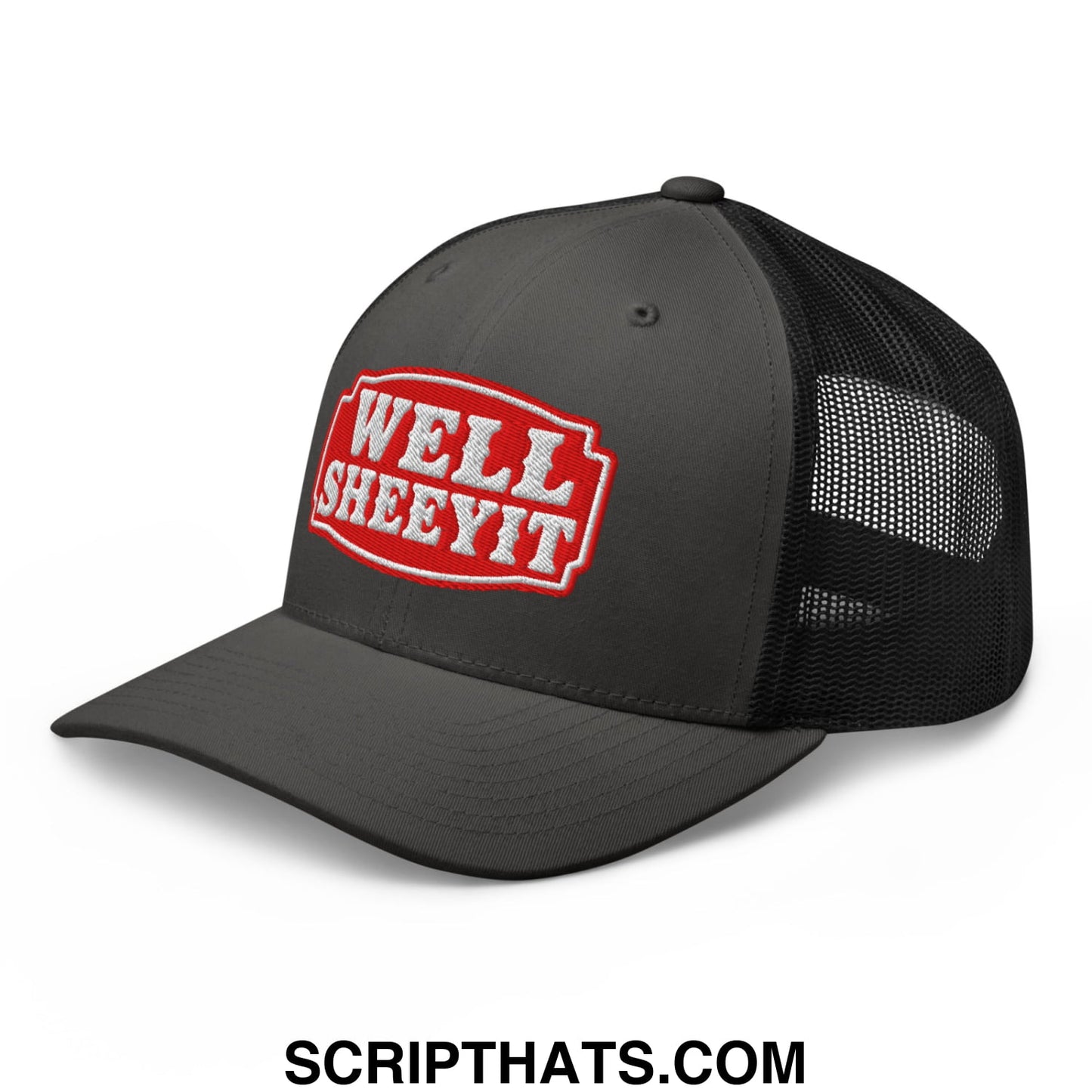 Well Sheeyit Embroidered Mesh Trucker Hat Charcoal Black