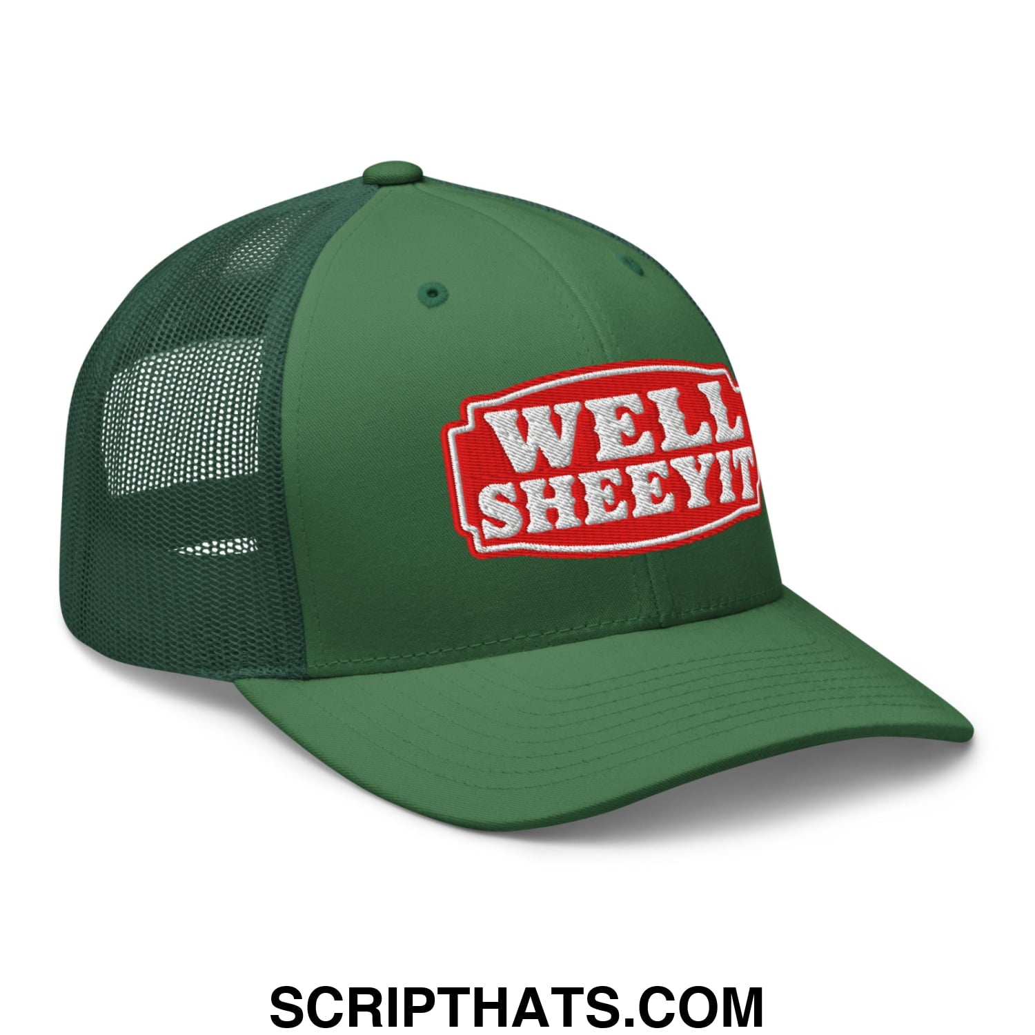 Well Sheeyit Embroidered Mesh Trucker Hat Evergreen