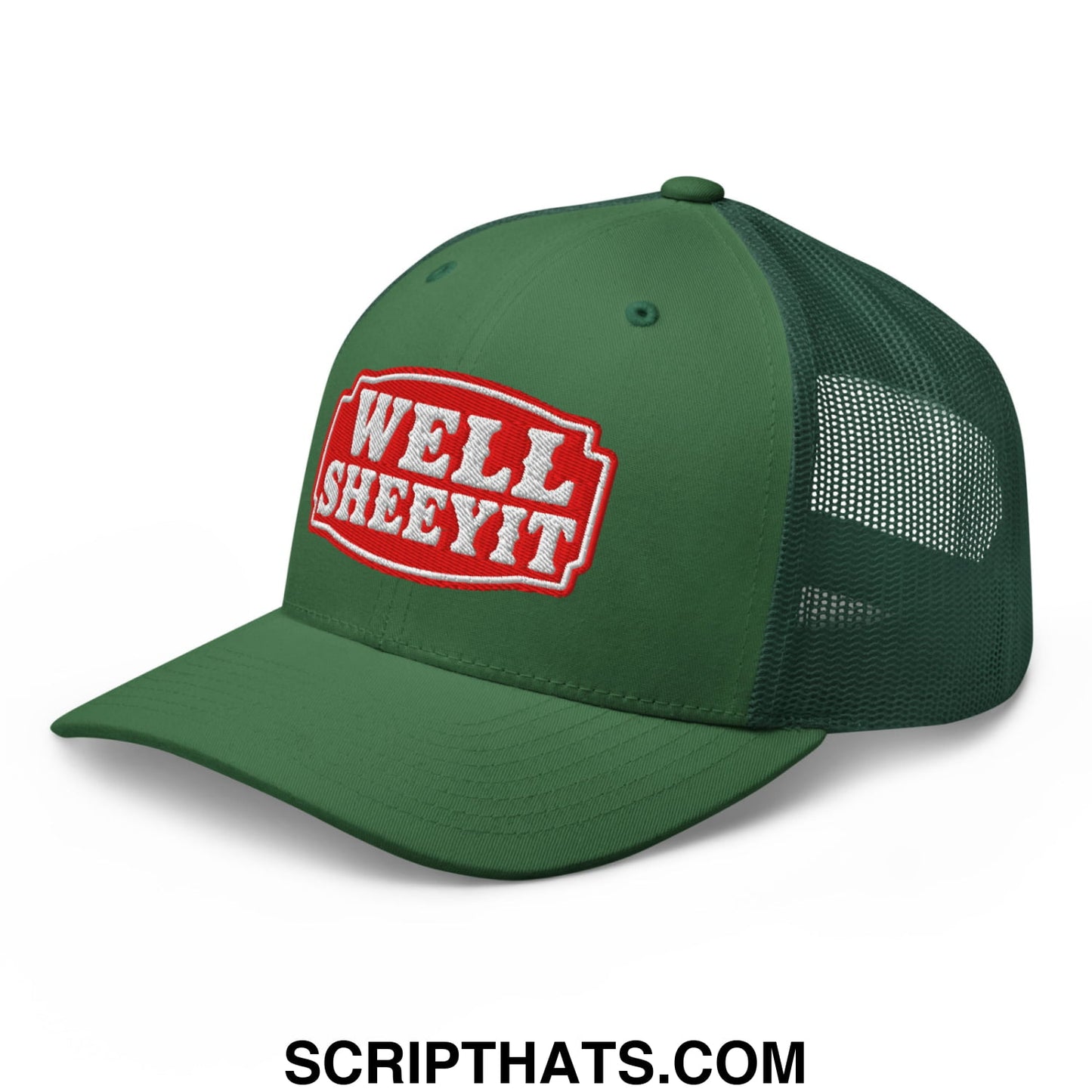 Well Sheeyit Embroidered Mesh Trucker Hat Evergreen