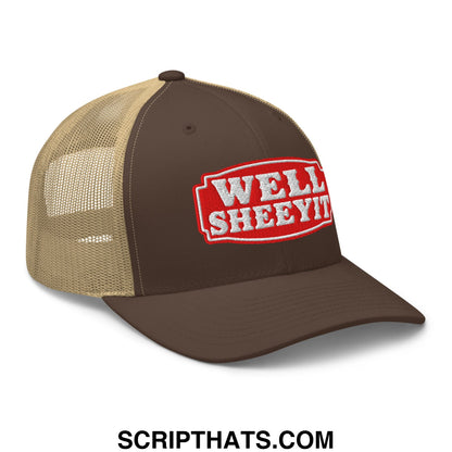 Well Sheeyit Embroidered Mesh Trucker Hat Brown Khaki