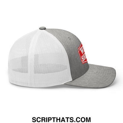 Well Sheeyit Embroidered Mesh Trucker Hat Heather Grey White