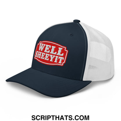 Well Sheeyit Embroidered Mesh Trucker Hat Navy White