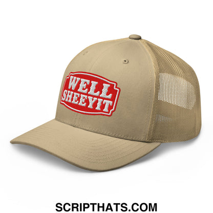 Well Sheeyit Embroidered Mesh Trucker Hat Khaki