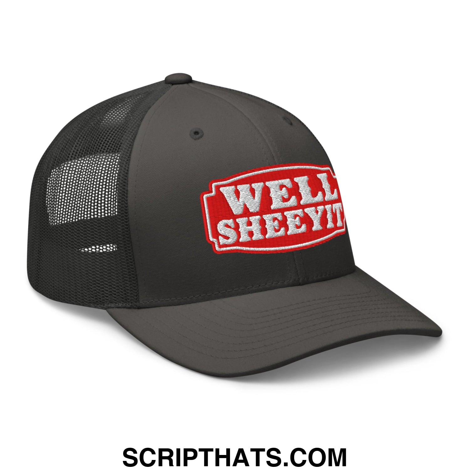 Well Sheeyit Embroidered Mesh Trucker Hat Charcoal
