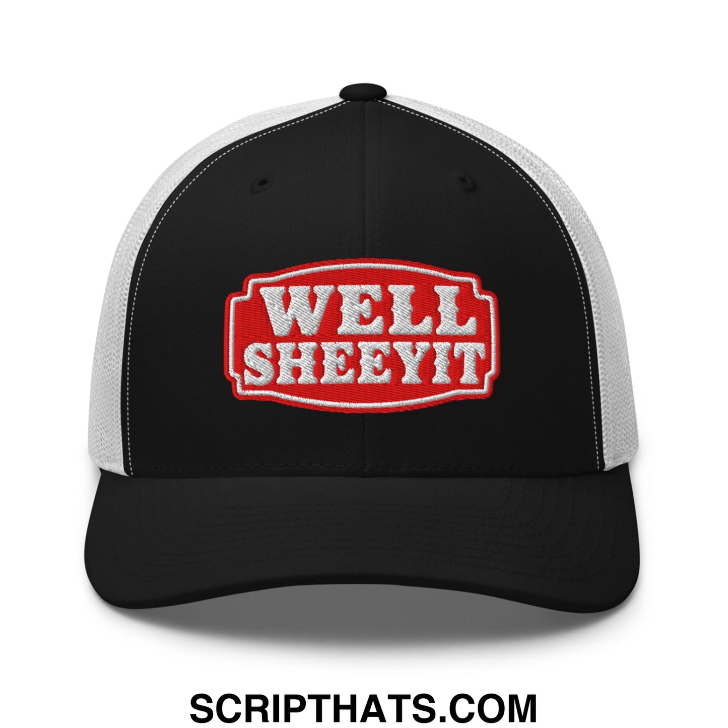 Well Sheeyit Embroidered Mesh Trucker Hat Black White