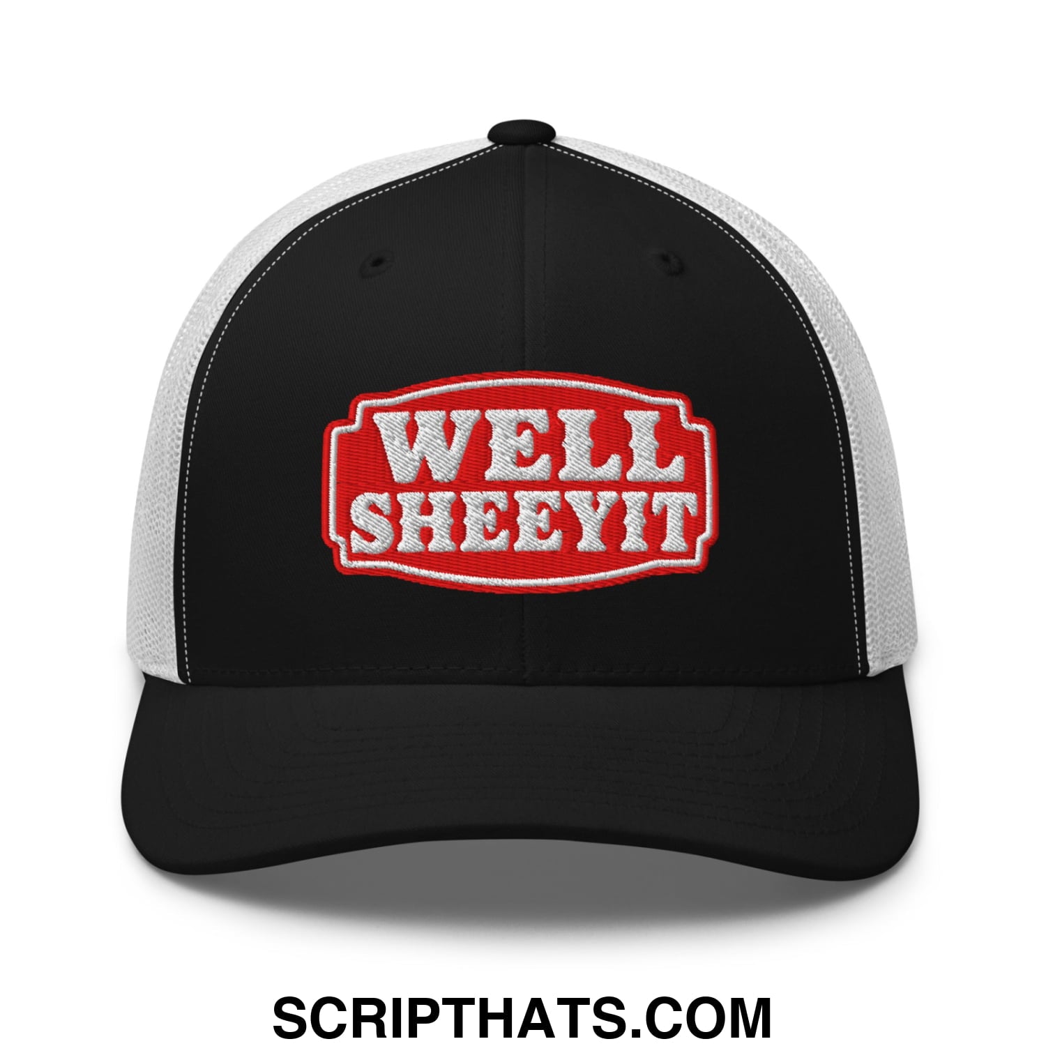 Well Sheeyit Embroidered Mesh Trucker Hat Black White
