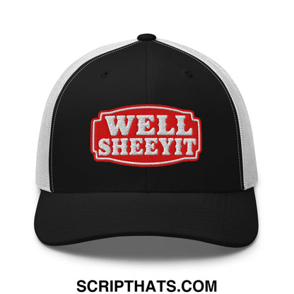 Well Sheeyit Embroidered Mesh Trucker Hat Black White