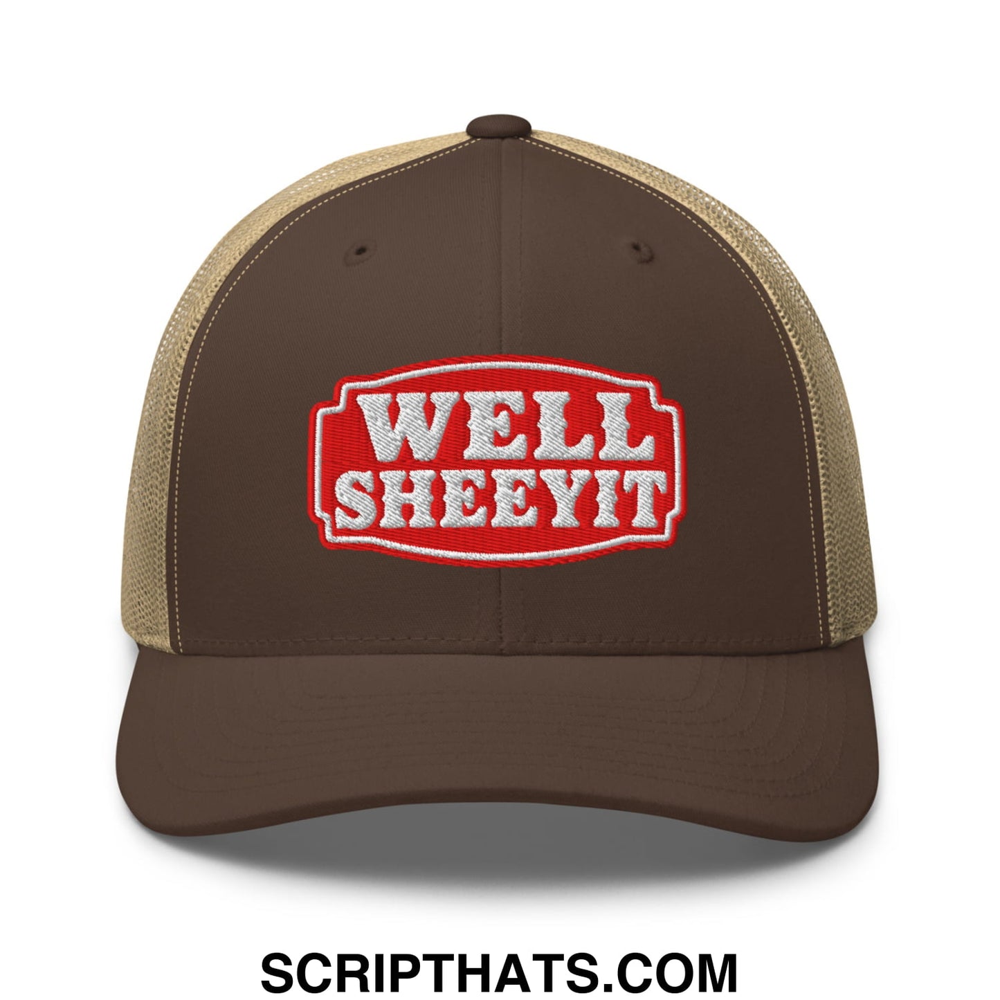 Well Sheeyit Embroidered Mesh Trucker Hat Brown Khaki