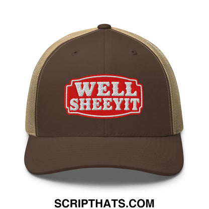 Well Sheeyit Embroidered Mesh Trucker Hat Brown Khaki