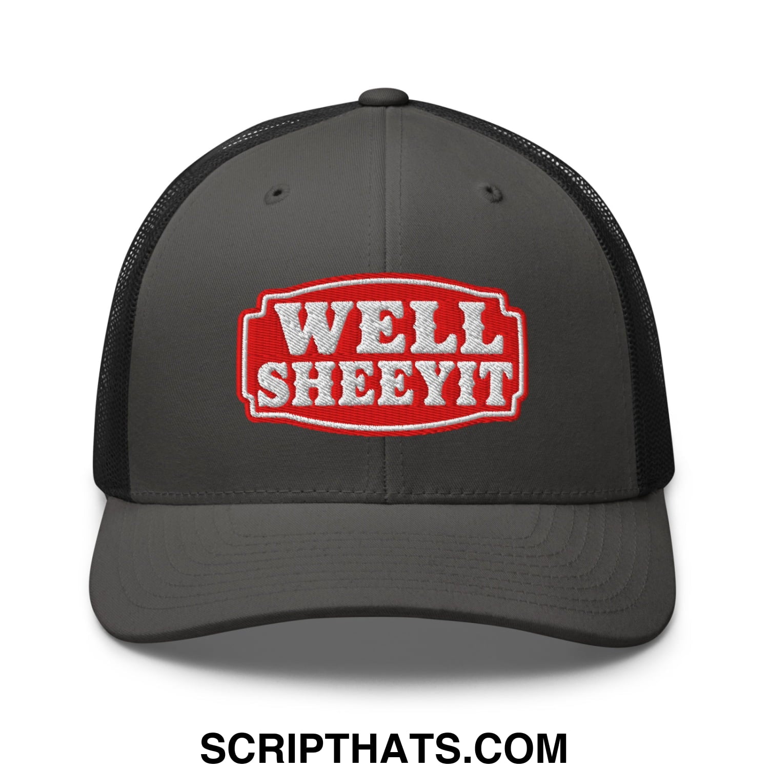 Well Sheeyit Embroidered Mesh Trucker Hat Charcoal Black