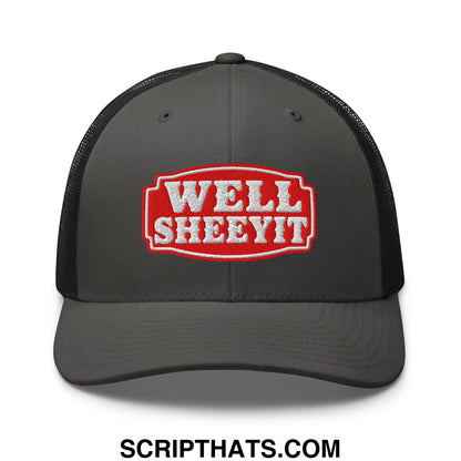 Well Sheeyit Embroidered Mesh Trucker Hat Charcoal Black
