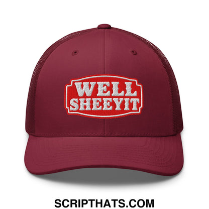 Well Sheeyit Embroidered Mesh Trucker Hat Cranberry