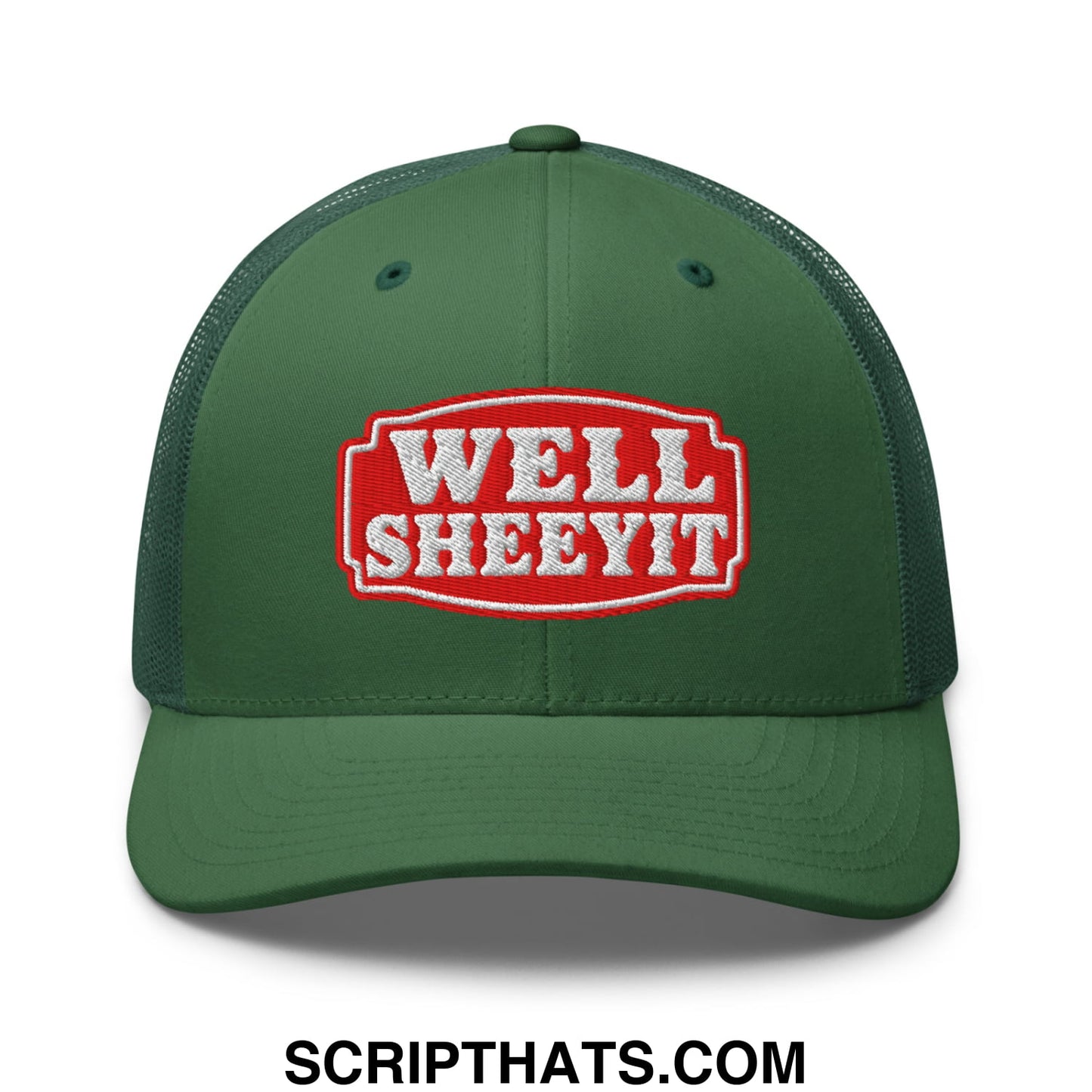 Well Sheeyit Embroidered Mesh Trucker Hat Evergreen