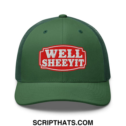 Well Sheeyit Embroidered Mesh Trucker Hat Evergreen