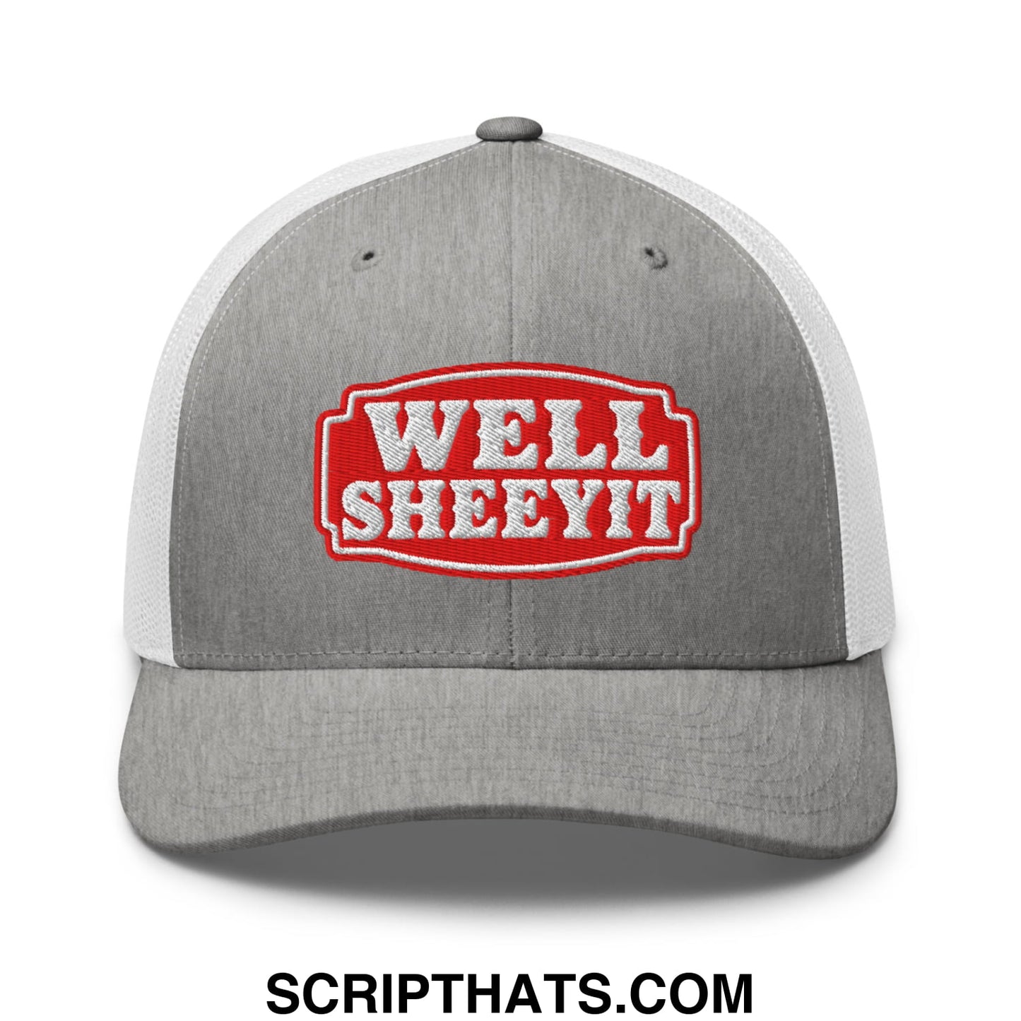 Well Sheeyit Embroidered Mesh Trucker Hat Heather Grey White