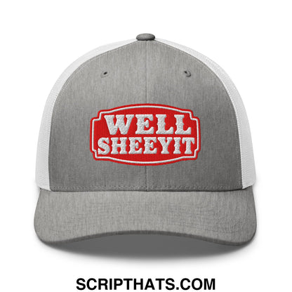 Well Sheeyit Embroidered Mesh Trucker Hat Heather Grey White