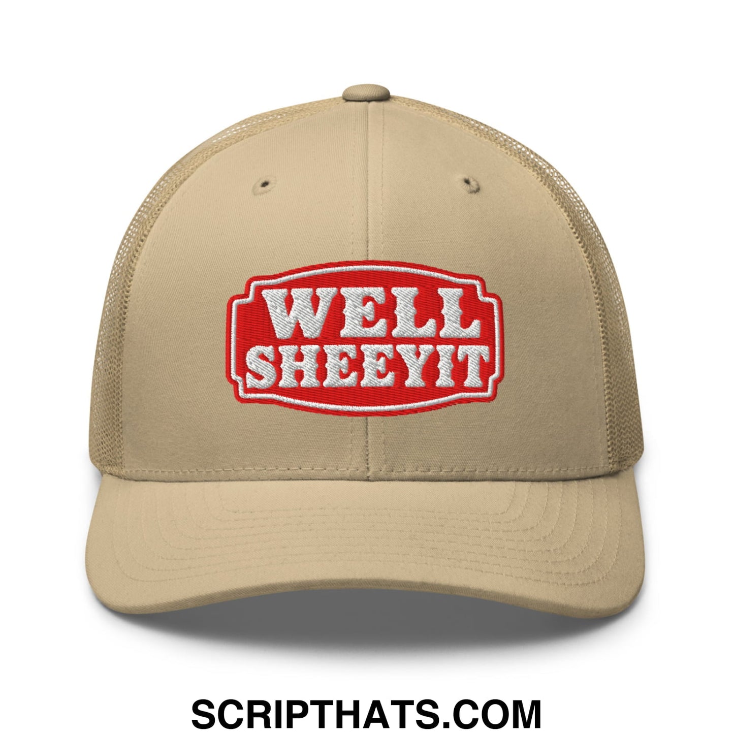 Well Sheeyit Embroidered Mesh Trucker Hat Khaki