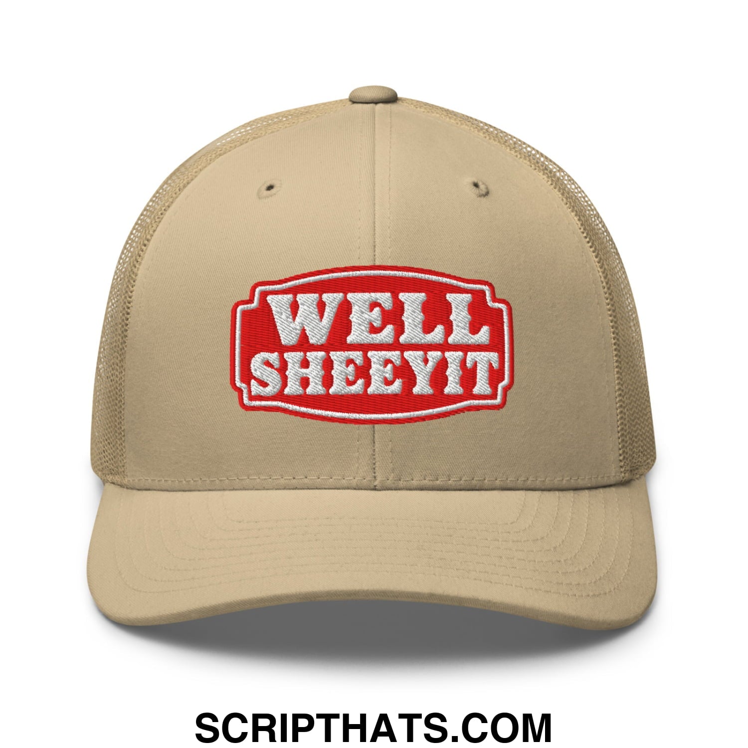 Well Sheeyit Embroidered Mesh Trucker Hat Khaki