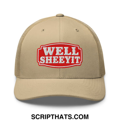 Well Sheeyit Embroidered Mesh Trucker Hat Khaki