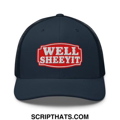Well Sheeyit Embroidered Mesh Trucker Hat Navy