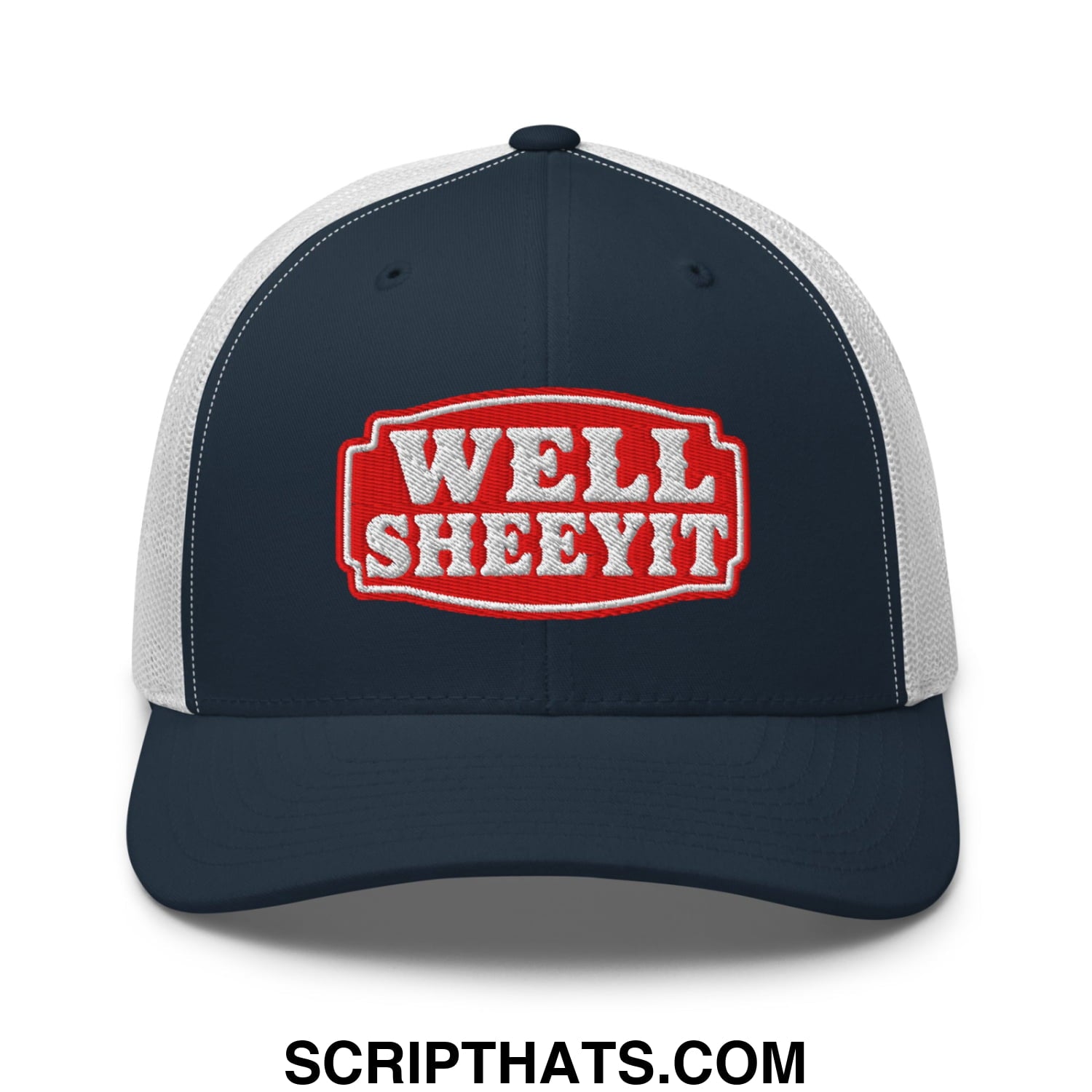 Well Sheeyit Embroidered Mesh Trucker Hat Navy White