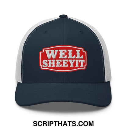 Well Sheeyit Embroidered Mesh Trucker Hat Navy White