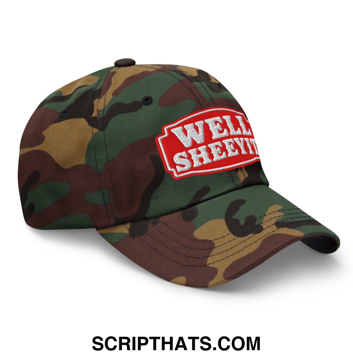 Well Sheeyit Embroidered Unstructured Dad Hat Green Camo