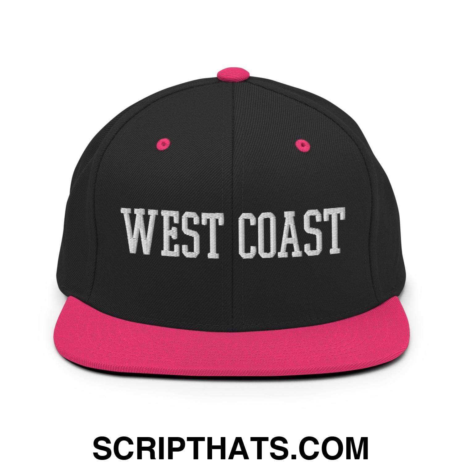 West Coast Embroidered Flat Bill Brim Snapback Hat Black Neon Pink