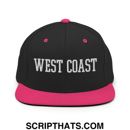West Coast Embroidered Flat Bill Brim Snapback Hat Black Neon Pink