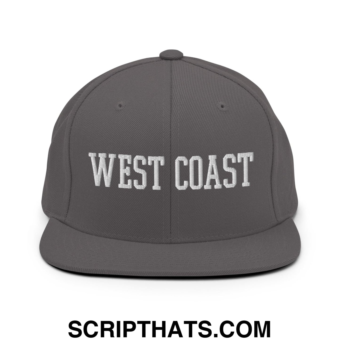 West Coast Embroidered Flat Bill Brim Snapback Hat Dark Grey