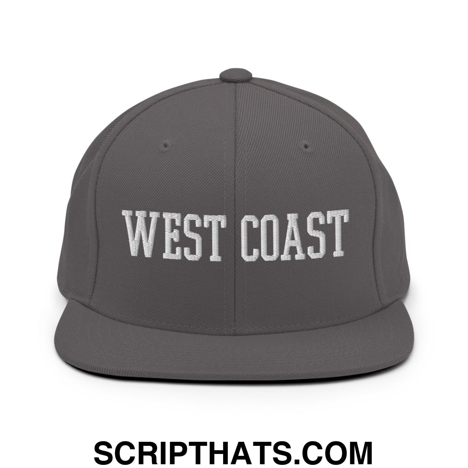 West Coast Embroidered Flat Bill Brim Snapback Hat Dark Grey
