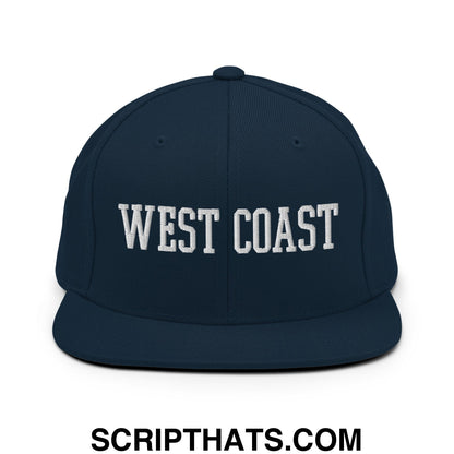 West Coast Embroidered Flat Bill Brim Snapback Hat Dark Navy